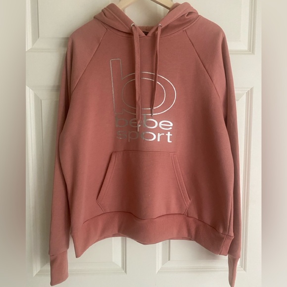 BEBE Sweatshirt Sport B Logo Hoodie Women’s Size 1X Rose Dust NWT Activewear - Picture 1 of 9